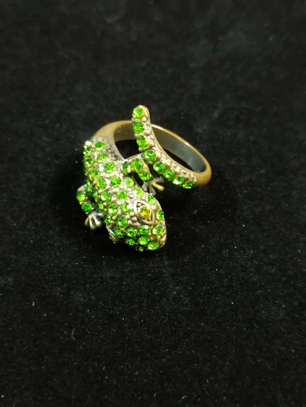 80’s Frog Wrap Ring Green Rhinestone Statement Adjustable Ring Sz.8